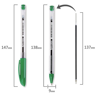Ручка шариковая масляная BRAUBERG "Rite-Oil", ЗЕЛЕНАЯ, корпус прозрачный, узел 0,7 мм, линия письма