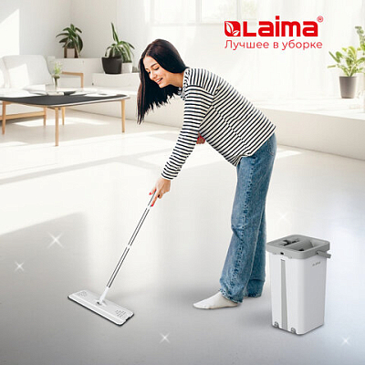 Швабра с отжимом и ведром NeoMop XL (12 л), 2 насадки микрофибра, длина ручки 134-154 см, LAIMA, 609