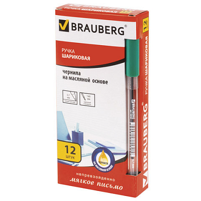 Ручка шариковая масляная BRAUBERG "Rite-Oil", ЗЕЛЕНАЯ, корпус прозрачный, узел 0,7 мм, линия письма