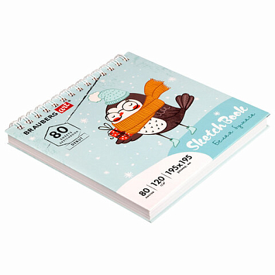 Скетчбук, белая бумага 120 г/м2 195х195 мм, 80 л., гребень, твердая обложка, BRAUBERG ART DEBUT, 112