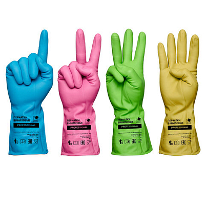 Перчатки виниловые ЗЕЛЕНЫЕ усиленные ГИПОАЛЛЕРГЕННЫЕ, размер L (большой), 90 г, ТР ТС, PROFESSIONAL,