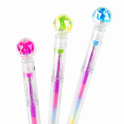 Ручка с топпером гелевая ЮНЛАНДИЯ "Хрустальный шар", ассорти, РАДУЖНЫЕ чернила, игольчатый пишущий у