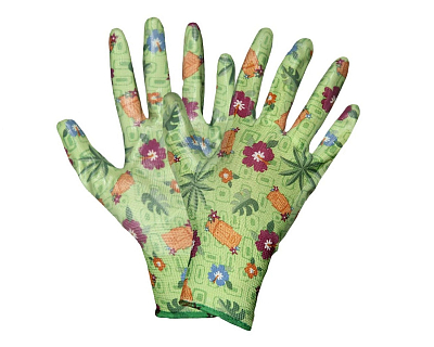 Перчатки нейлоновые с нитрилом садовые 7107GE ( зеленые )